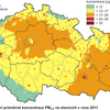 Pole ročních koncentrací PM2,5 v ČR v roce 2011, zdroj: ČHMÚ 