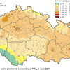 Obr.1b: PM 10 v ČR - Pole roční průměrné koncentrace PM10 v roce 2011 (ČHMÚ)