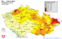 Mapa průměrných denních koncentrací PM10 v ČR_24.10.2012