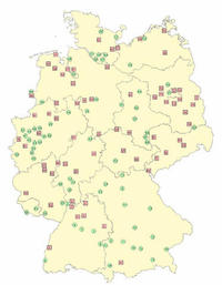Německo a MBÚ - zelené kolečko spalovna,červený čtvereček MBÚ, Zdroj: Úřad pro životní prostředí (Umweltbundesamt), www.mbu.cz