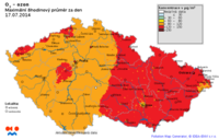 Pole maximálních osmihodinových koncentrací 03 v ČR- 17.7.2014- zdroj: ČHMÚ