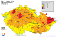 7.10.2013-Pole denních koncentrací PM10 v ČR, zdroj: ČHMÚ