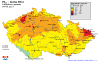 Pole denních koncentrací PM10 v ČR, 30.3.2014